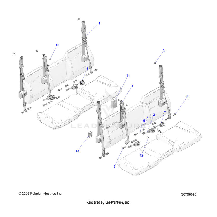 An Image of a Genuine Polaris Parts Schematic Diagram showing the schematic - BODY: SEAT BELT MOUNTING - 2026 POLARIS RANGER 1000 XP CREW NORTHSTAR PREMIUM