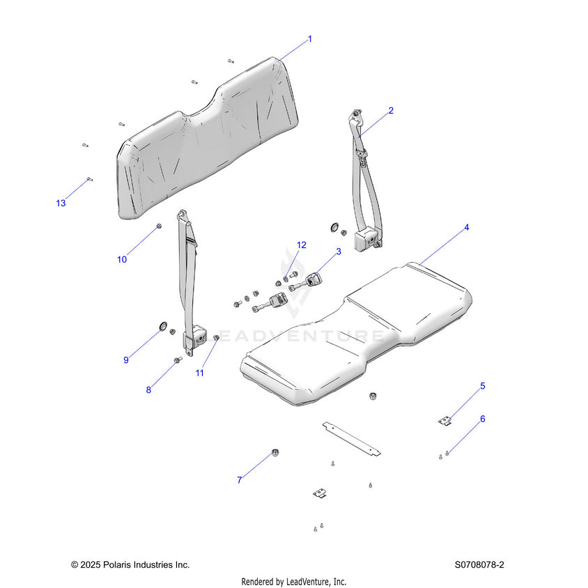 An Image of a Genuine Polaris Parts Schematic Diagram showing the schematic - BODY: SEATS REAR - 2026 POLARIS RANGER 570 CREW EPS