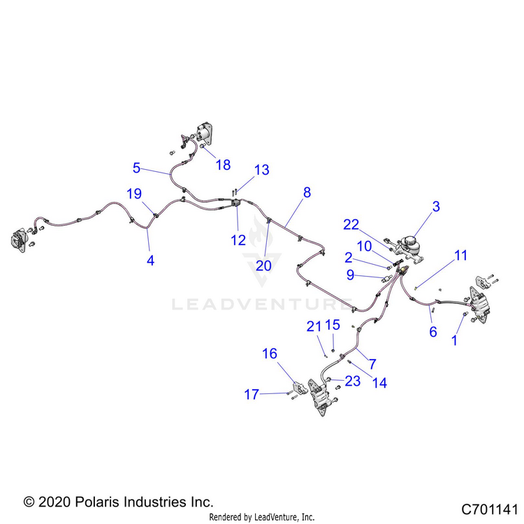 An Image of a Genuine Polaris Parts Schematic Diagram showing the schematic - BRAKES: BRAKE LINES & MASTER CYLINDER - 2022 POLARIS RANGER CREW XP 1000 NORTHSTAR