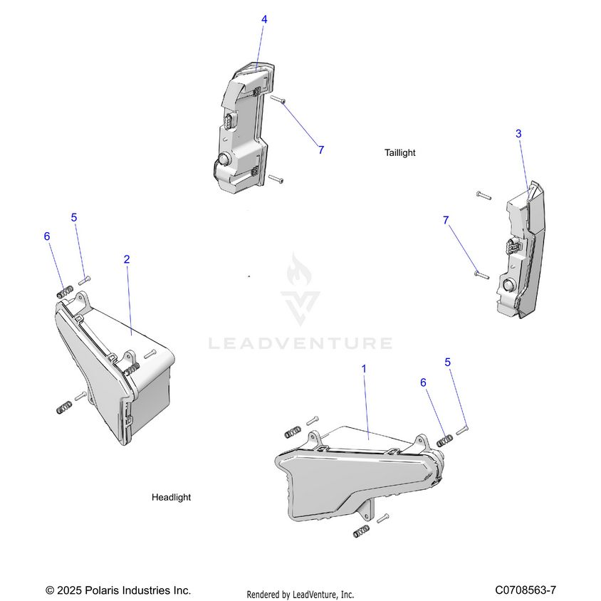 An Image of a Genuine Polaris Parts Schematic Diagram showing the schematic - ELECTRICAL: LIGHTS - 2025 POLARIS XPEDITION XP5 NORTHSTAR