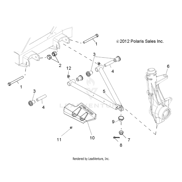 An Image of a Genuine Polaris Parts Schematic Diagram showing the schematic - SUSPENSION: A-ARM & STRUT MOUNTING - 2016 POLARIS RANGER 570