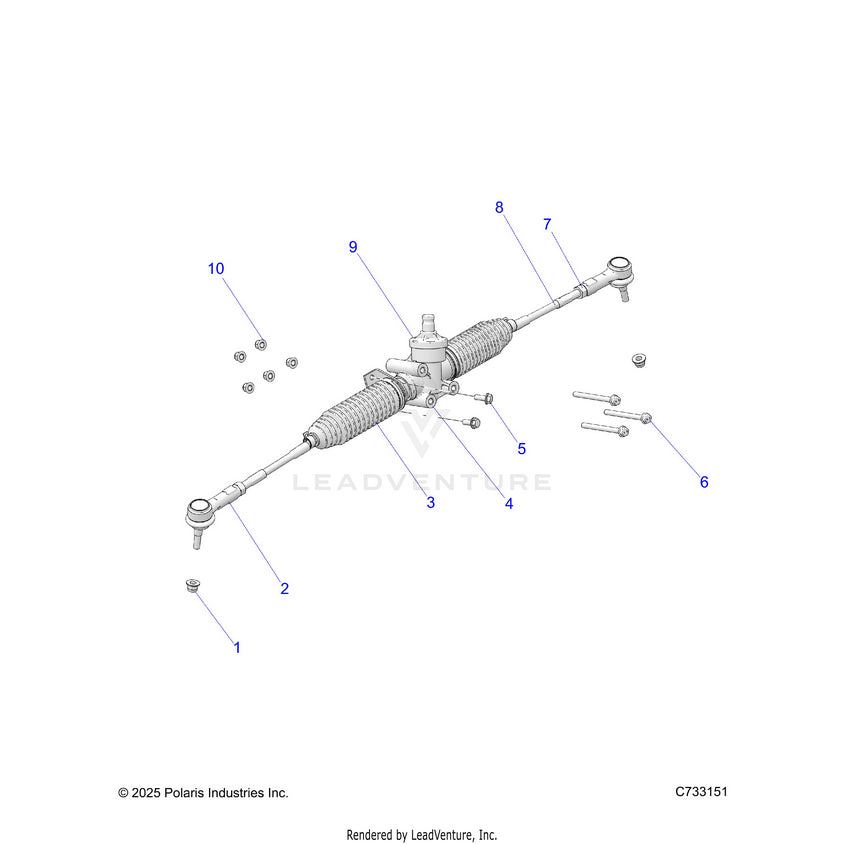 An Image of a Genuine Polaris Parts Schematic Diagram showing the schematic - STEERING: STEERING RACK. - 2025 POLARIS RANGER 570 NORTHSTAR