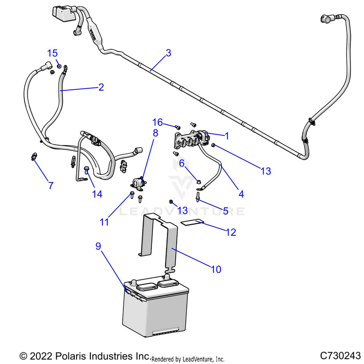 An Image of a Genuine Polaris Parts Schematic Diagram showing the schematic - ELECTRICAL: BATTERY - 2024 POLARIS RANGER 1000 CREW