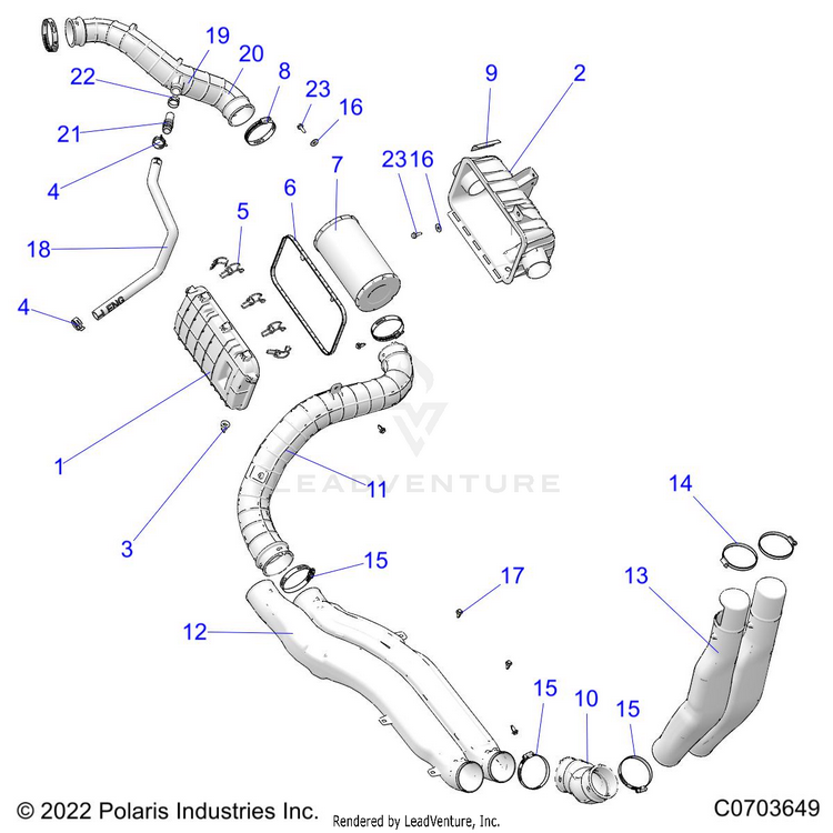 An Image of a Genuine Polaris Parts Schematic Diagram showing the schematic - ENGINE: AIR INTAKE SYSTEM - 2022 POLARIS RANGER XP 1000 BIG GAME EVAP