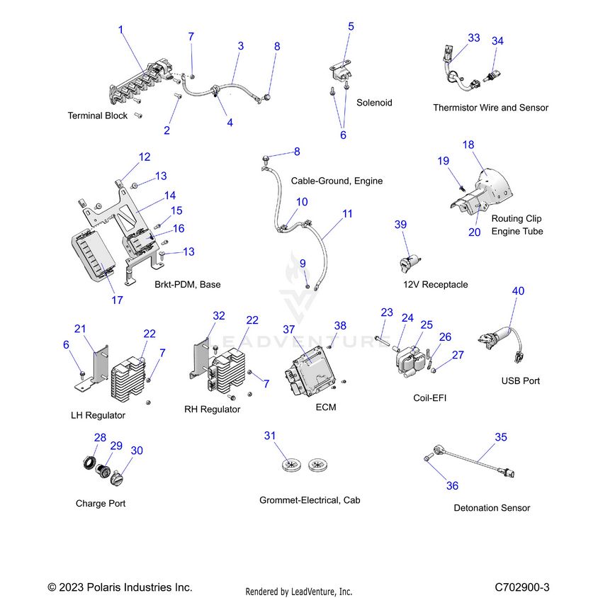 An Image of a Genuine Polaris Parts Schematic Diagram showing the schematic - ELECTRICAL: COMPONENTS - 2024 POLARIS XPEDITION XP5 ULTIMATE