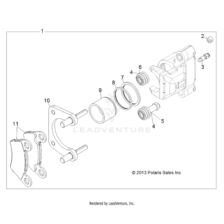 An Image of a Genuine Polaris Parts Schematic Diagram showing the schematic - BRAKES: REAR CALIPER - 2015 POLARIS RANGER HST