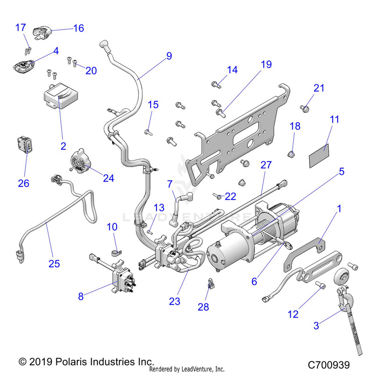 An Image of a Genuine Polaris Parts Schematic Diagram showing the schematic - OPTION: WINCH - 2020 POLARIS RANGER XP 1000 NORTHSTAR FACTORY CHOICE