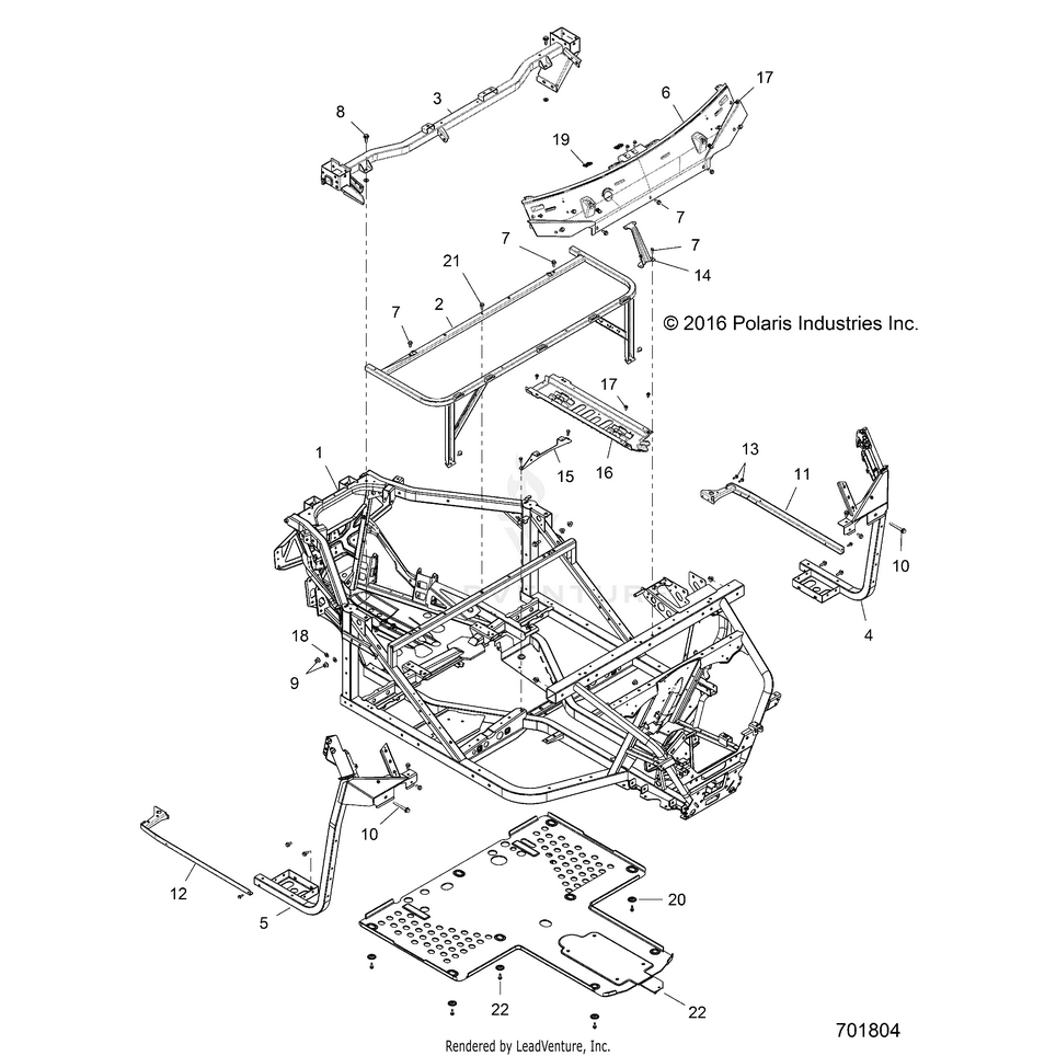 An Image of a Genuine Polaris Parts Schematic Diagram showing the schematic - CHASSIS: MAIN FRAME - 2018 POLARIS RANGER 1000 DIESEL
