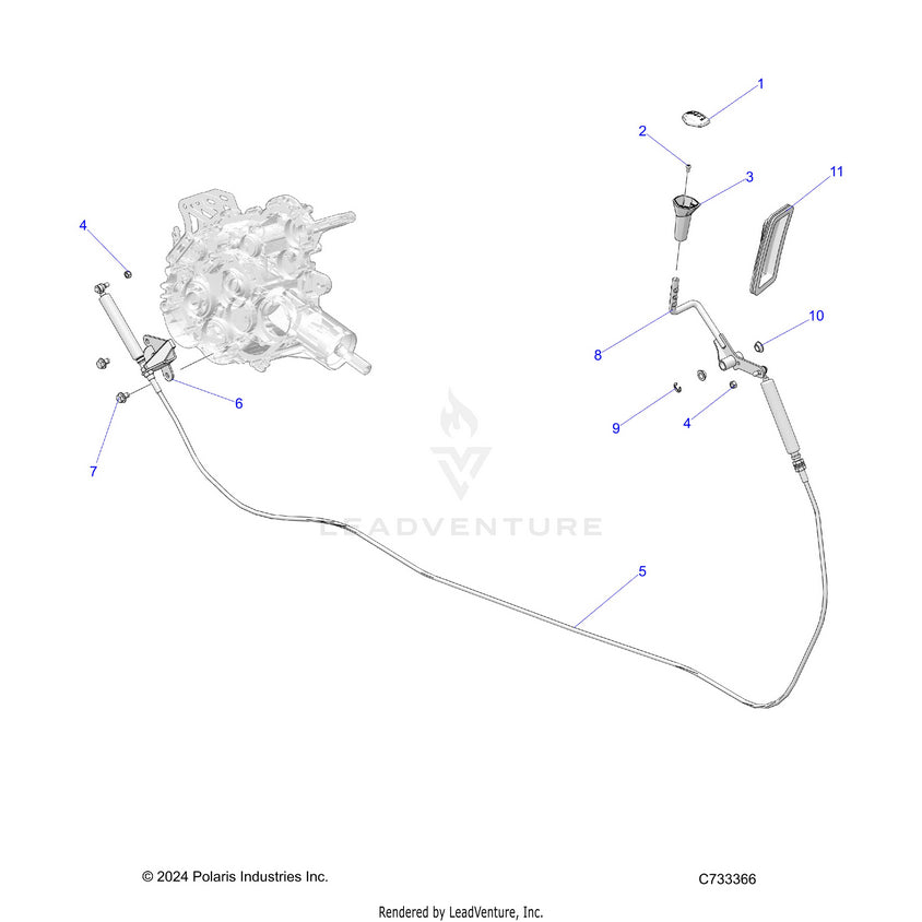 An Image of a Genuine Polaris Parts Schematic Diagram showing the schematic - DRIVE TRAIN: GEAR SELECTOR - 2025 POLARIS RANGER 570 FULL SIZE