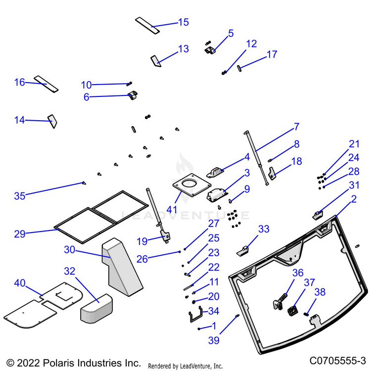 An Image of a Genuine Polaris Parts Schematic Diagram showing the schematic - BODY: WINDSHIELD TIP - 2022 POLARIS RANGER XP 1000 NORTHSTAR ULTIMATE TRAIL BOSS