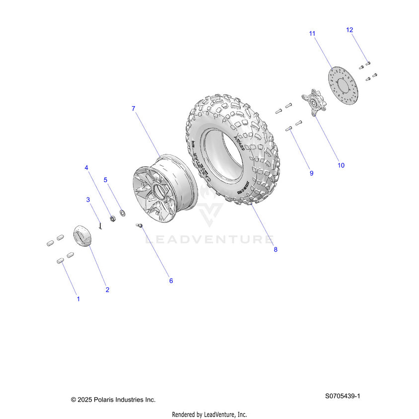 An Image of a Genuine Polaris Parts Schematic Diagram showing the schematic - WHEELS: FRONT - 2026 POLARIS RANGER 570 CREW EPS