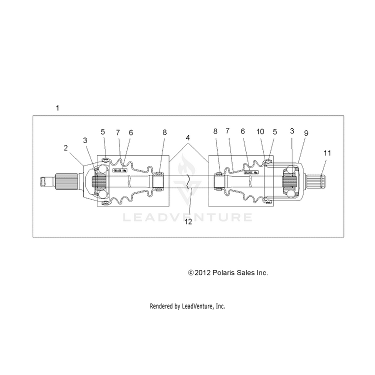 An Image of a Genuine Polaris Parts Schematic Diagram showing the schematic - DRIVE TRAIN: FRONT HALF SHAFT - 2018 POLARIS RANGER XP 900