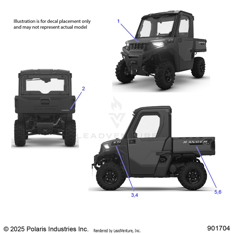 An Image of a Genuine Polaris Parts Schematic Diagram showing the schematic - BODY: DECALS GRAPHICS - 2026 POLARIS RANGER 570 NORTHSTAR