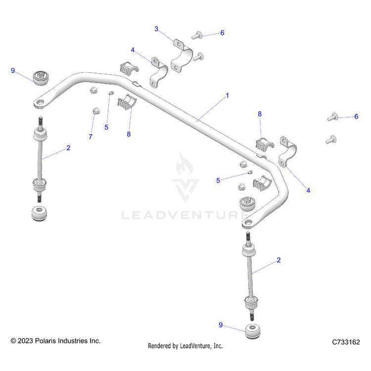 An Image of a Genuine Polaris Parts Schematic Diagram showing the schematic - SUSPENSION: STABILIZER BAR REAR - 2024 POLARIS RANGER 570 NORTHSTAR