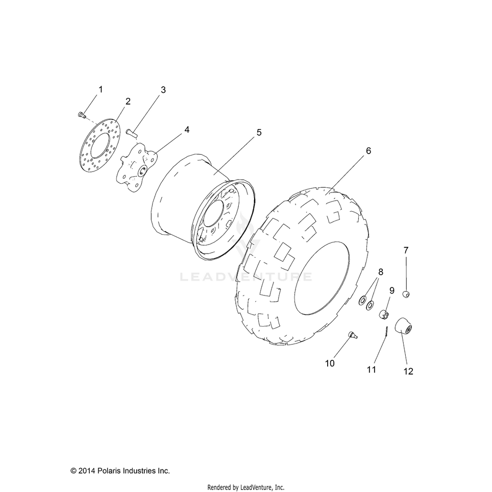 An Image of a Genuine Polaris Parts Schematic Diagram showing the schematic - WHEELS: REAR - 2015 POLARIS RANGER 1000 DIESEL