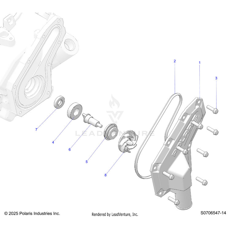 An Image of a Genuine Polaris Parts Schematic Diagram showing the schematic - ENGINE: WATERPUMP IMPELLER & COVER - 2026 POLARIS RANGER 570 CREW EPS