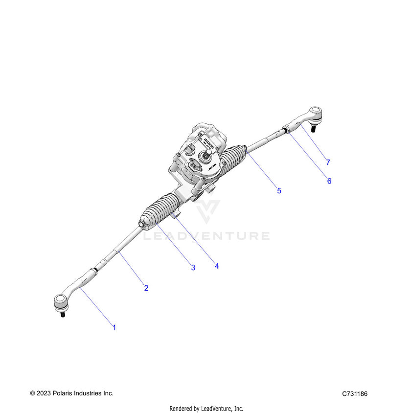 An Image of a Genuine Polaris Parts Schematic Diagram showing the schematic - STEERING: GEARBOX - 2026 POLARIS RANGER XD 1500 NORTHSTAR MOUNTAINEER EDITION