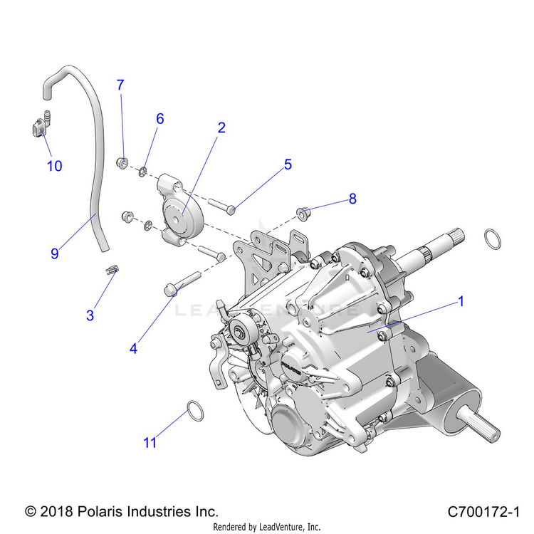 An Image of a Genuine Polaris Parts Schematic Diagram showing the schematic - DRIVE TRAIN: MAIN GEARCASE MOUNTING - 2022 POLARIS GENERAL XP 4 SPORT 1000 HUNTER