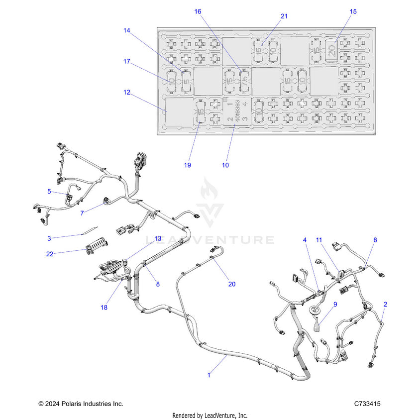 An Image of a Genuine Polaris Parts Schematic Diagram showing the schematic - ELECTRICAL: WIRE HARNESS - 2025 POLARIS RANGER 570 CREW