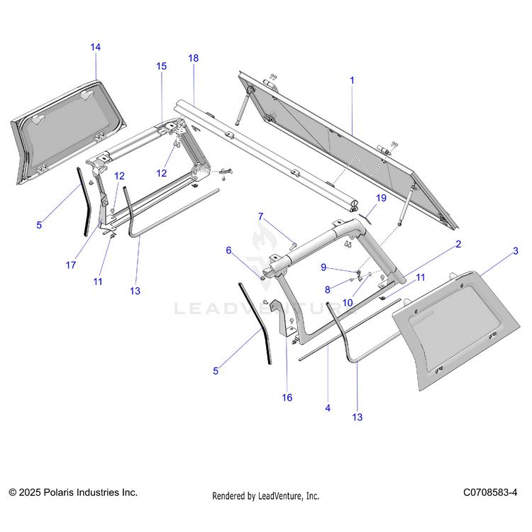 An Image of a Genuine Polaris Parts Schematic Diagram showing the schematic - BODY: REAR WINDOW AND REAR CAB PANEL MOUNTING - 2026 POLARIS XPEDITION ADV NORTHSTAR