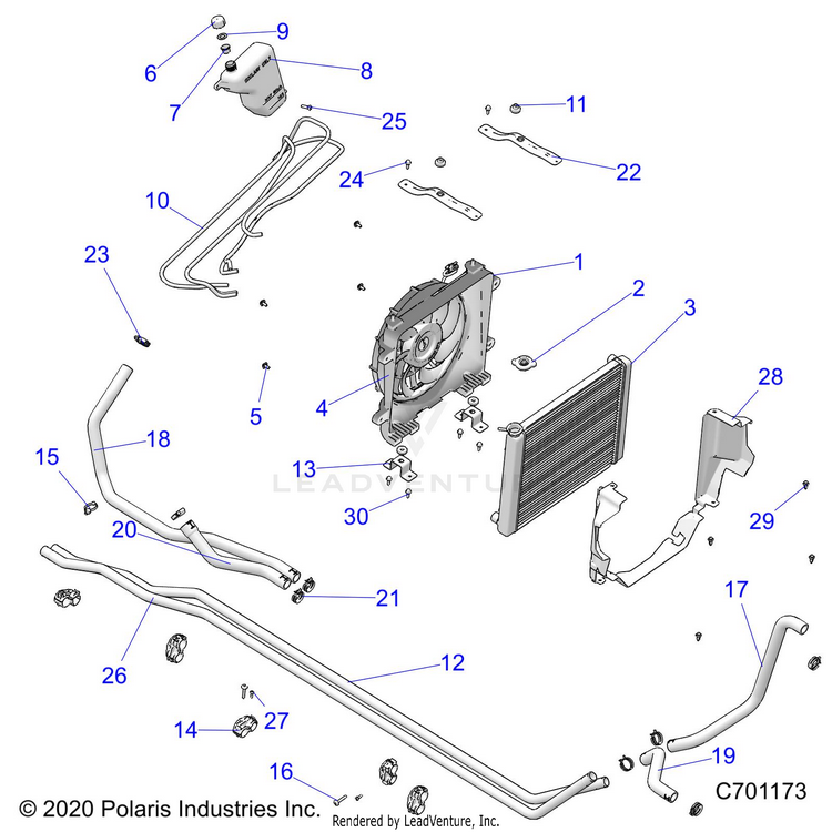 An Image of a Genuine Polaris Parts Schematic Diagram showing the schematic - ENGINE: COOLING SYSTEM - 2026 POLARIS RANGER 1000 XP CREW PREMIUM