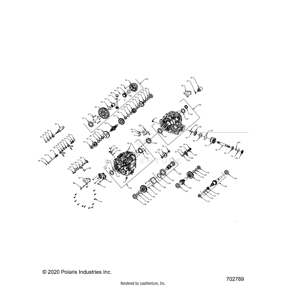 An Image of a Genuine Polaris Parts Schematic Diagram showing the schematic - DRIVE TRAIN: MAIN GEARCASE INTERNALS - 2022 POLARIS RANGER XP 1000