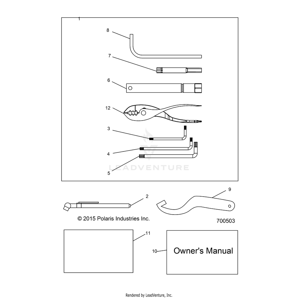 An Image of a Genuine Polaris Parts Schematic Diagram showing the schematic - REFERENCE: TOOL KIT & OWNERS MANUALS - 2016 POLARIS RANGER 570 FULL SIZE