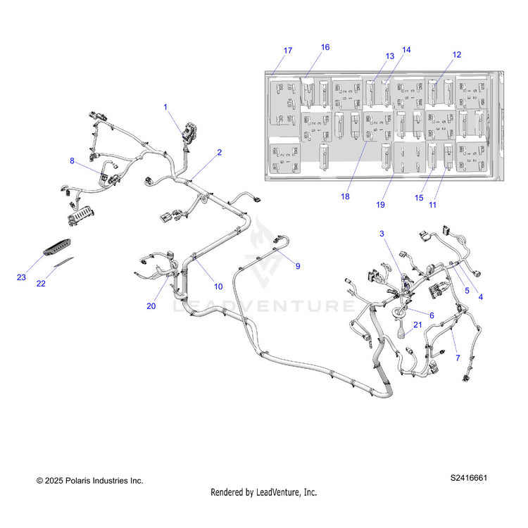 An Image of a Genuine Polaris Parts Schematic Diagram showing the schematic - ELECTRICAL: HARNESS CHASSIS PREMIUM - 2024 POLARIS RANGER 570 CREW