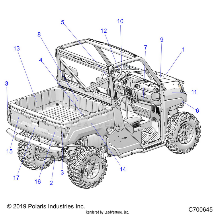 An Image of a Genuine Polaris Parts Schematic Diagram showing the schematic - BODY: DECALS - 2020 POLARIS RANGER XP 1000 EPS NORTHSTAR
