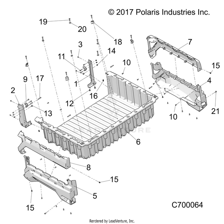 An Image of a Genuine Polaris Parts Schematic Diagram showing the schematic - BODY: BOX - 2020 POLARIS RANGER XP 1000 EPS NORTHSTAR RIDE COMMAND