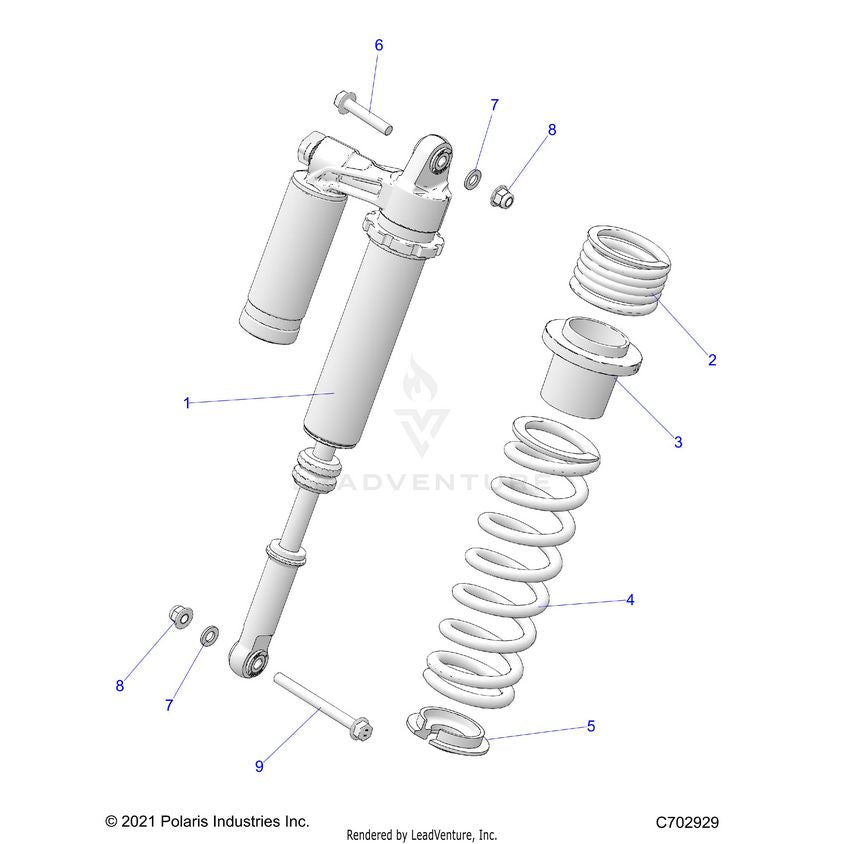 An Image of a Genuine Polaris Parts Schematic Diagram showing the schematic - SUSPENSION: REAR SHOCK MOUNTING - 2024 POLARIS XPEDITION XP ULTIMATE