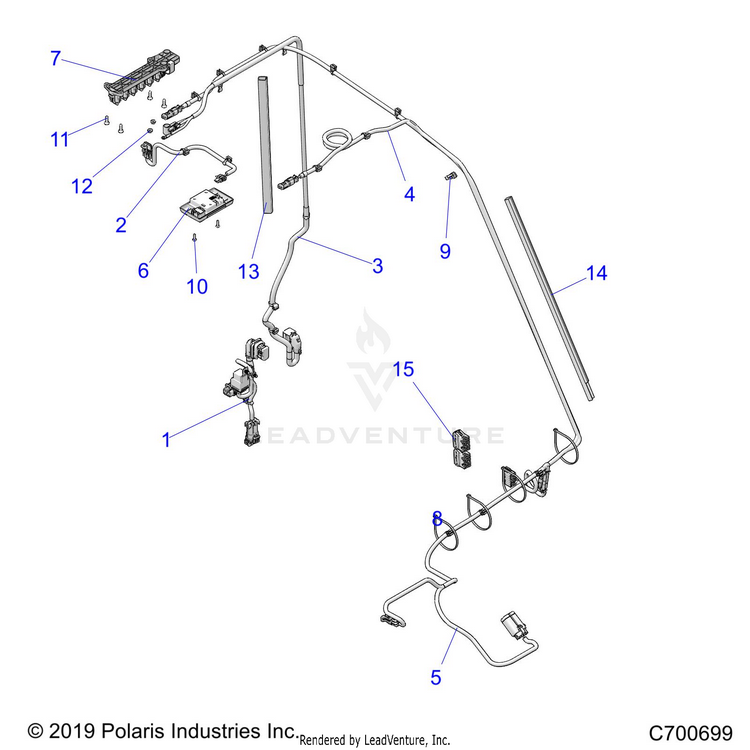 An Image of a Genuine Polaris Parts Schematic Diagram showing the schematic - OPTION: ROOF PREM PREP ELEC COMP - 2020 POLARIS RANGER XP 1000 FACTORY CHOICE