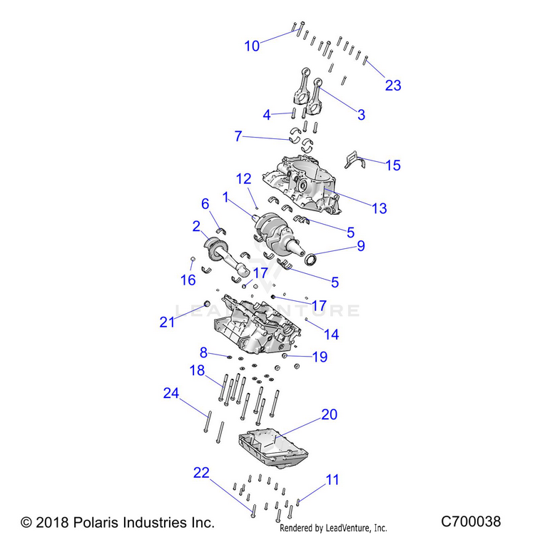 An Image of a Genuine Polaris Parts Schematic Diagram showing the schematic - ENGINE: CRANKCASE & CRANKSHAFT - 2020 POLARIS RANGER CREW XP 1000 EPS NORTHSTAR RIDE COMMAND