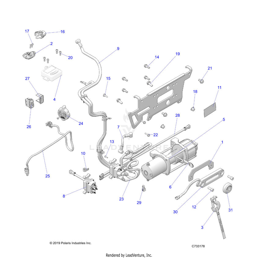An Image of a Genuine Polaris Parts Schematic Diagram showing the schematic - OPTION: WINCH - 2020 POLARIS RANGER CREW XP 1000 FACTORY CHOICE
