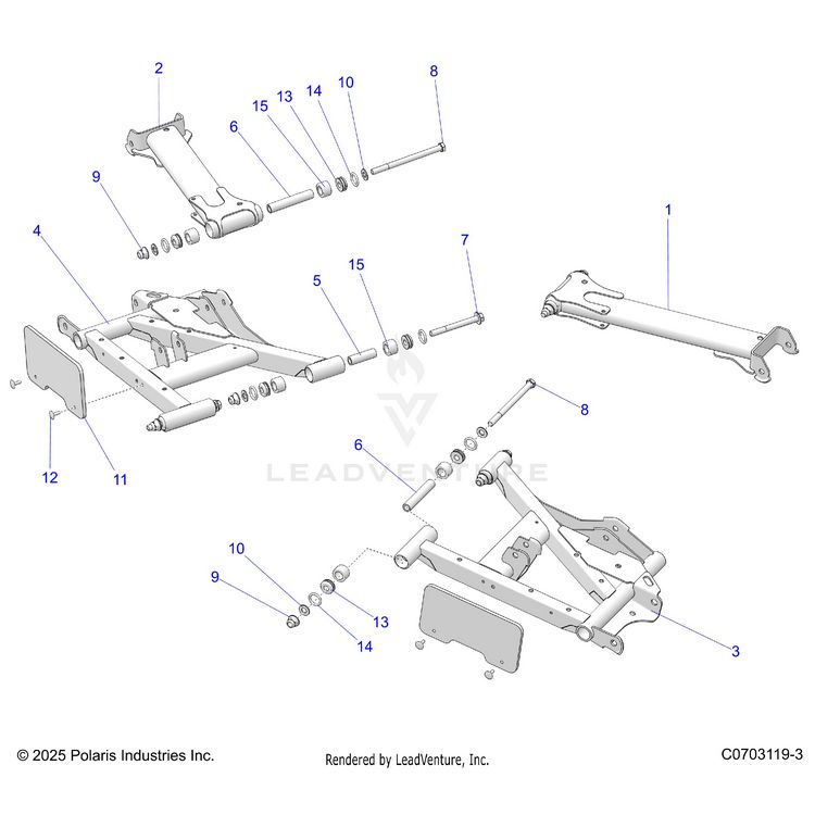 An Image of a Genuine Polaris Parts Schematic Diagram showing the schematic - SUSPENSION: REAR CONTROL ARMS - 2025 POLARIS GENERAL 4 1000 SPORT