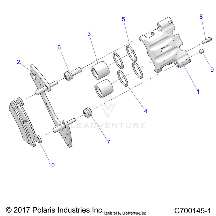 An Image of a Genuine Polaris Parts Schematic Diagram showing the schematic - BRAKES: REAR CALIPER - 2022 POLARIS RANGER CREW XP 1000 NORTHSTAR ULTIMATE BIG GAME