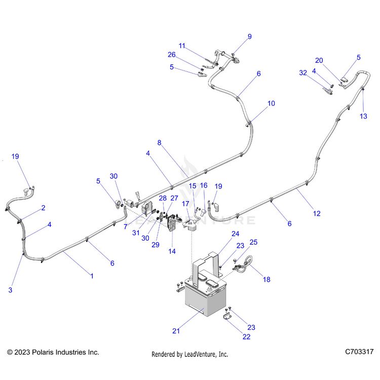 An Image of a Genuine Polaris Parts Schematic Diagram showing the schematic - ELECTRICAL: BATTERY/CABLES - 2024 POLARIS XPEDITION ADV 5 NORTHSTAR