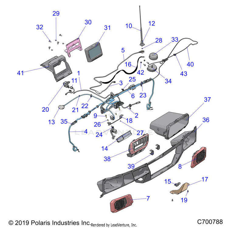 An Image of a Genuine Polaris Parts Schematic Diagram showing the schematic - OPTION: DASH RIDE COMMAND - 2020 POLARIS RANGER XP 1000 NORTHSTAR FACTORY CHOICE