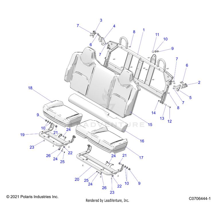 An Image of a Genuine Polaris Parts Schematic Diagram showing the schematic - BODY: SEAT ASM. REAR - 2025 POLARIS XPEDITION XP5 NORTHSTAR
