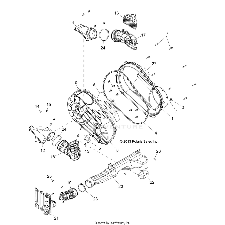 An Image of a Genuine Polaris Parts Schematic Diagram showing the schematic - DRIVE TRAIN: CLUTCH COVER - 2016 POLARIS RANGER CREW 900