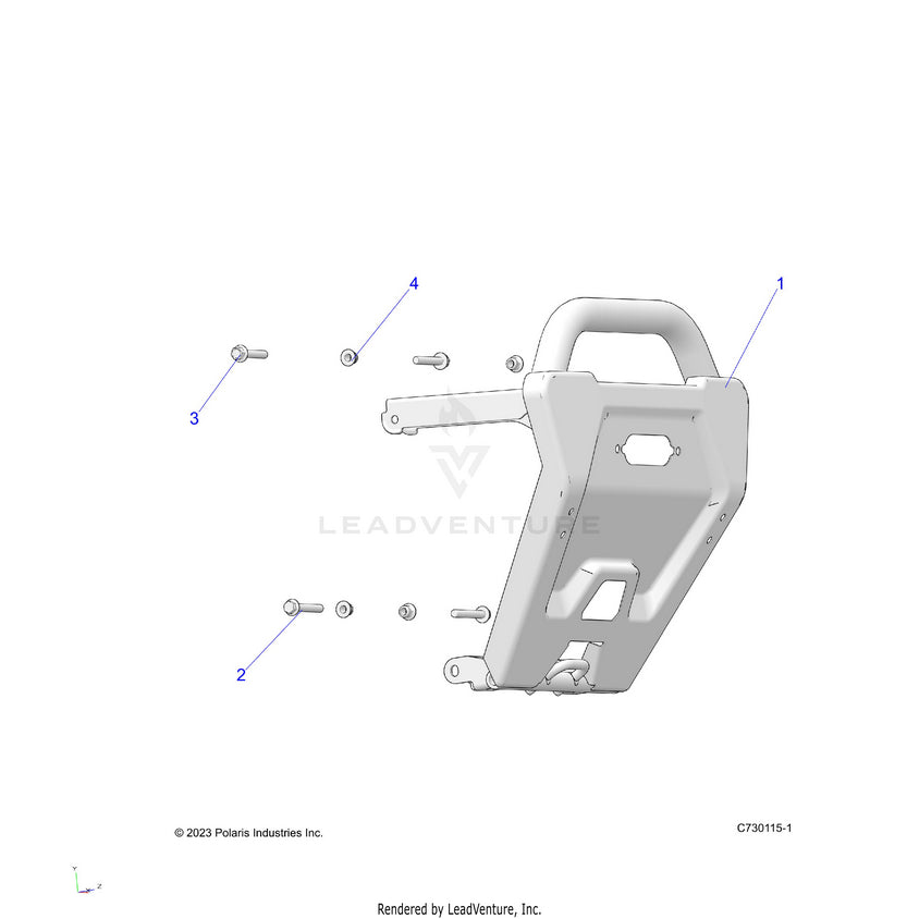 An Image of a Genuine Polaris Parts Schematic Diagram showing the schematic - BODY: BUMPER - 2025 POLARIS RANGER 570 CREW