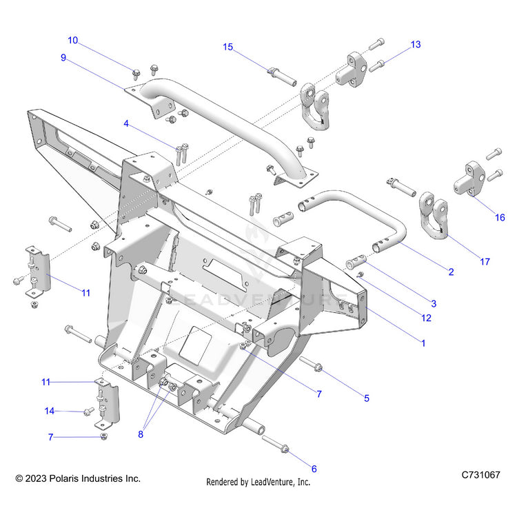 An Image of a Genuine Polaris Parts Schematic Diagram showing the schematic - BODY: FRONT BUMPER - 2025 POLARIS RANGER XD 1500 NORTHSTAR ULTIMATE