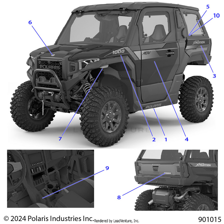 An Image of a Genuine Polaris Parts Schematic Diagram showing the schematic - BODY: DECALS GRAPHICS (3) - 2025 POLARIS XPEDITION ADV NORTHSTAR