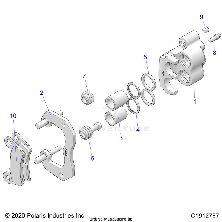 An Image of a Genuine Polaris Parts Schematic Diagram showing the schematic - BRAKES: REAR CALIPER - 2022 POLARIS GENERAL 1000 DELUXE RIDE COMMAND