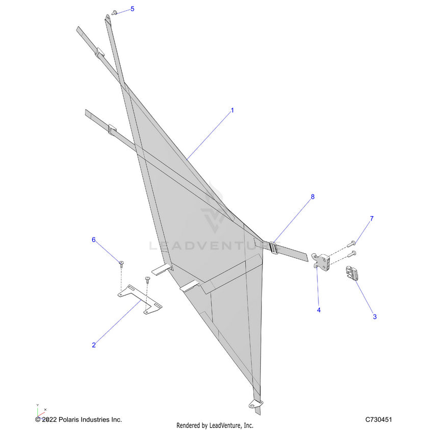An Image of a Genuine Polaris Parts Schematic Diagram showing the schematic - BODY: SIDE NETS - 2025 POLARIS RANGER 570