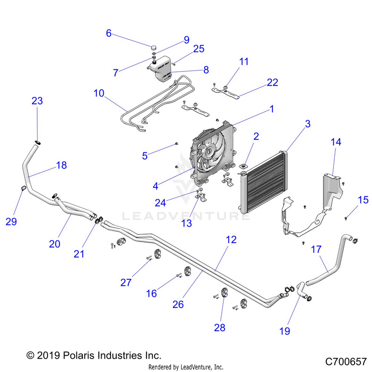 An Image of a Genuine Polaris Parts Schematic Diagram showing the schematic - ENGINE: COOLING SYSTEM - 2020 POLARIS RANGER CREW XP 1000 EPS TX CA