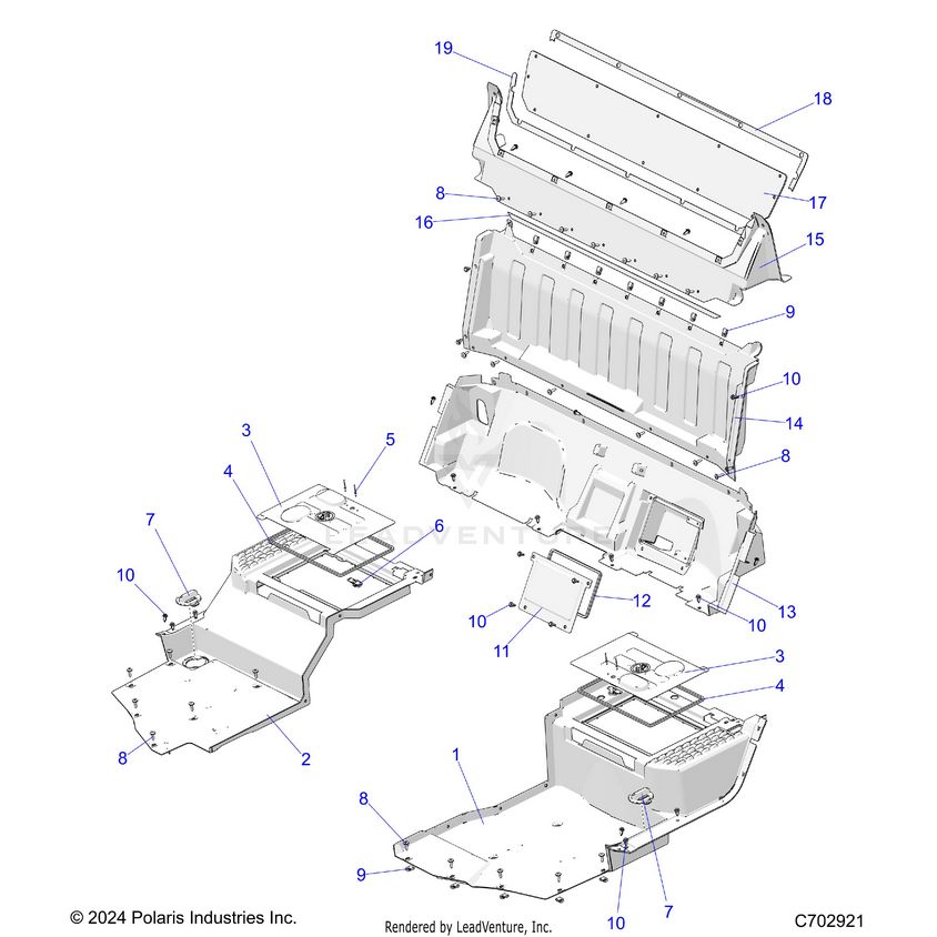 An Image of a Genuine Polaris Parts Schematic Diagram showing the schematic - BODY: FLOOR REAR CLOSEOFFS - 2024 POLARIS XPEDITION XP NORTHSTAR