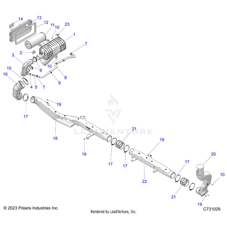An Image of a Genuine Polaris Parts Schematic Diagram showing the schematic - ENGINE: AIR INTAKE - 2025 POLARIS RANGER XD 1500 NORTHSTAR ULTIMATE CREW