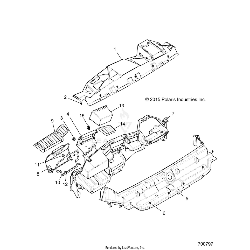 An Image of a Genuine Polaris Parts Schematic Diagram showing the schematic - BODY: DASH - 2020 POLARIS GENERAL 4 1000 PREMIUM