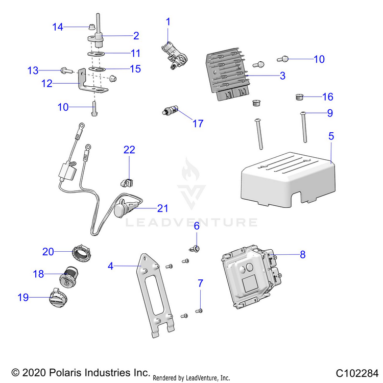 An Image of a Genuine Polaris Parts Schematic Diagram showing the schematic - ELECTRICAL: SENSORS MODULES & SWITCHES - 2022 POLARIS RANGER 150 EFI